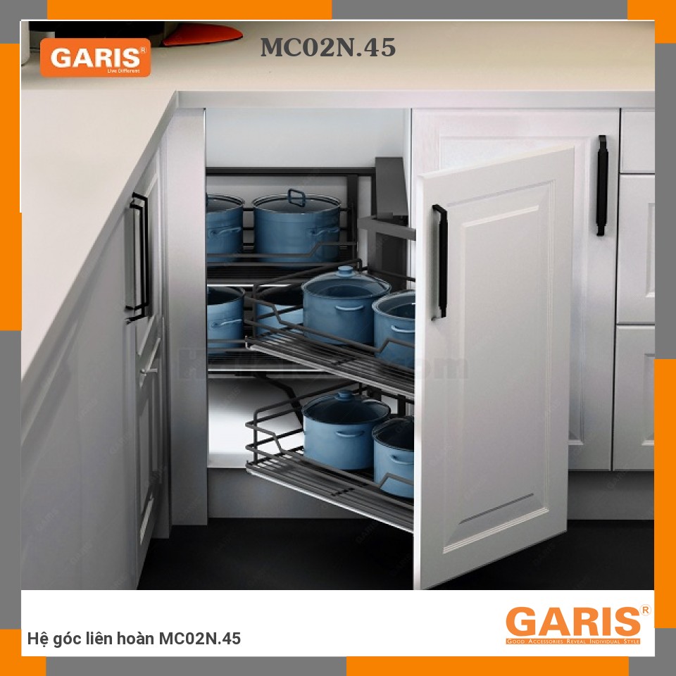Hệ Góc Liên Hoàn MC02N.45 GaRIS Thép Titan, Tối Ưu Tủ