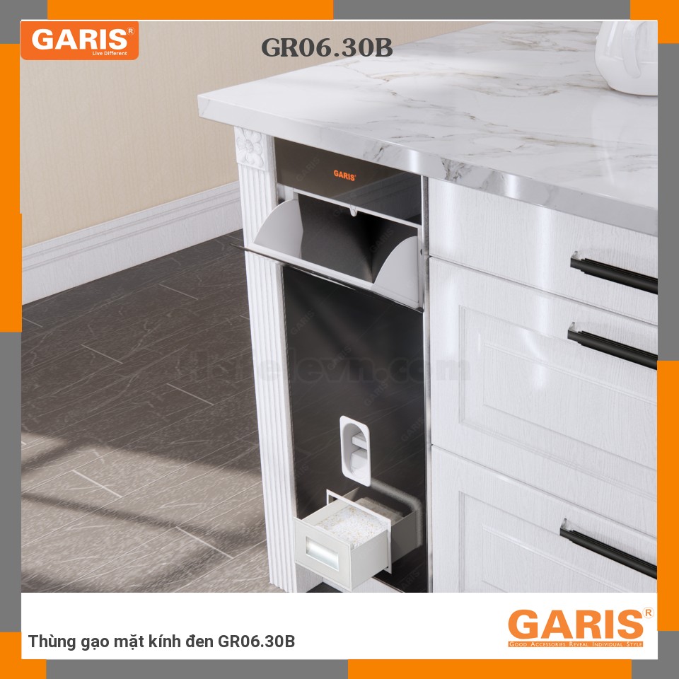 Thùng Gạo Kính Đen GR06.30B GaRIS: Tiện Ích, Sang Trọng